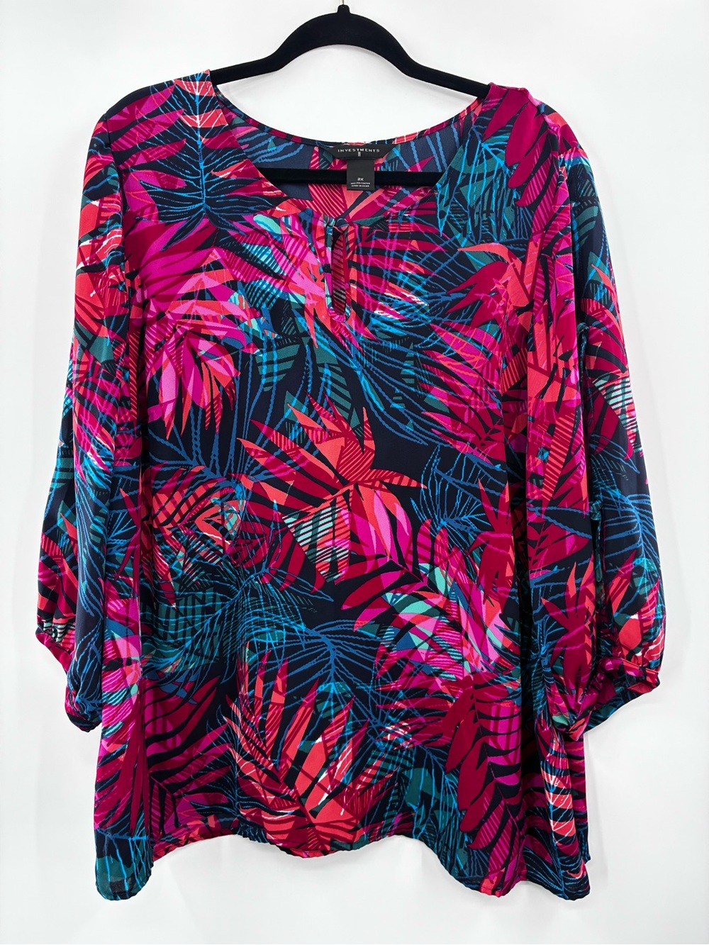 Investments Tropical Leaf Tunic - Pink & Teal size 2X